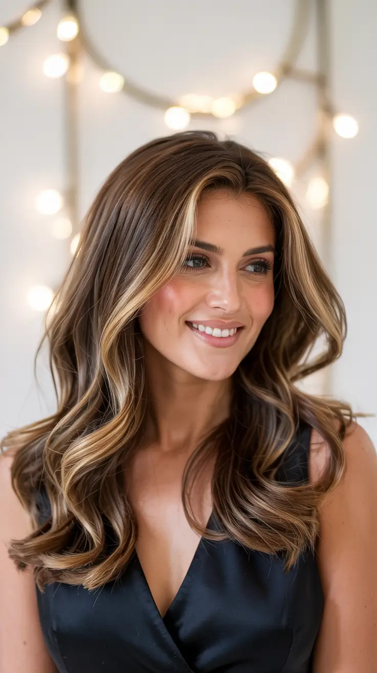 honey brown hair colors 2026 Luminous Honey Contour with Polished Curls