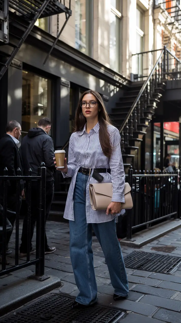 jeans-outfits-for-women-2026 Smart Street Denim with a Tailored Twist