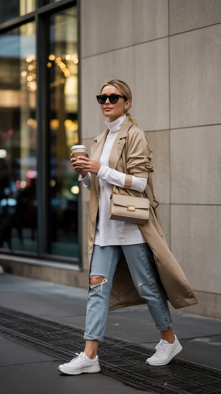 jeans-outfits-for-women-2026 Relaxed Beige Layers for Urban Days