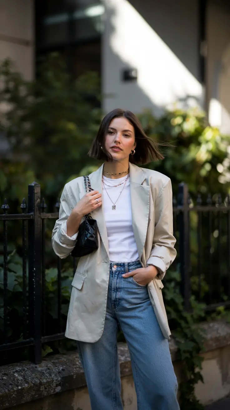 jeans-outfits-for-women-2026 Smart-Casual with a Blazer Touch