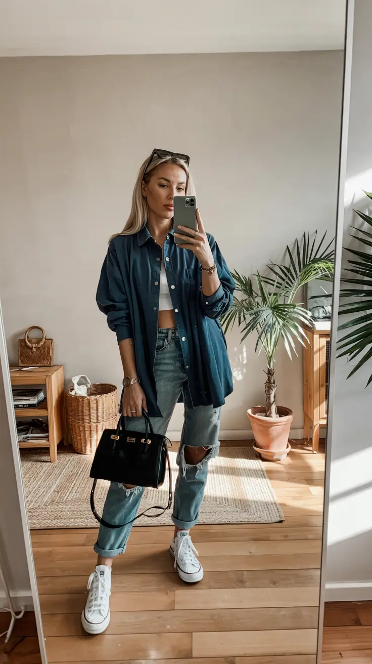 jeans-outfits-for-women-2026 Denim Overshirt Power