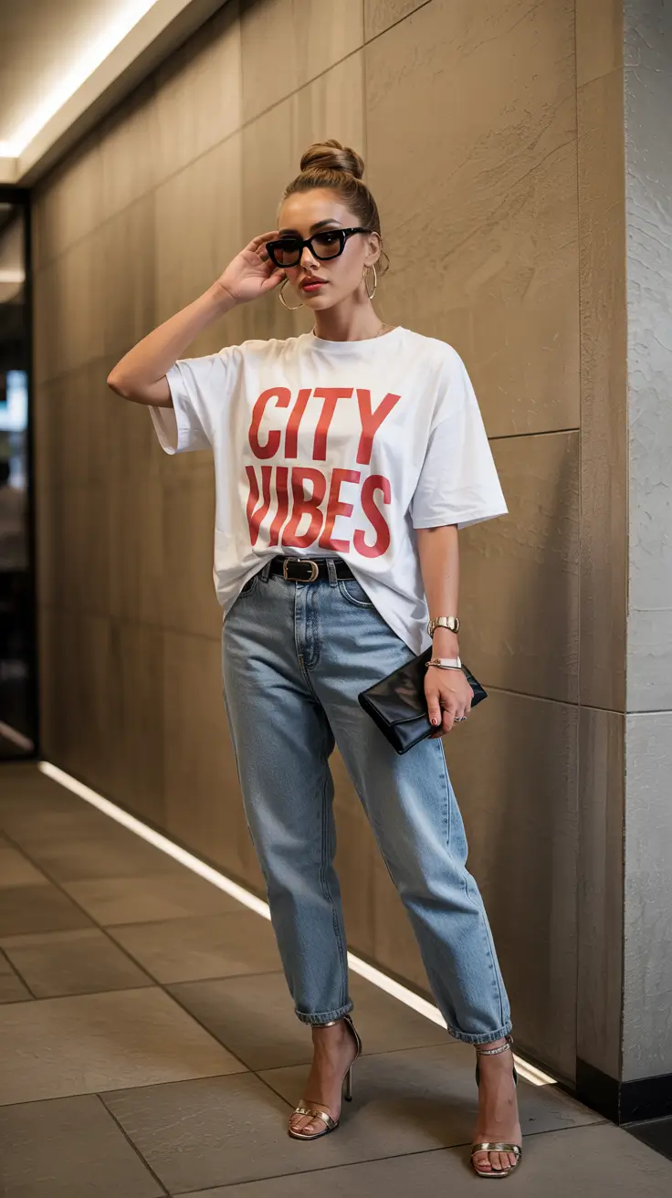 jeans-outfits-for-women-2026 Graphic Simplicity Meets Denim Cool