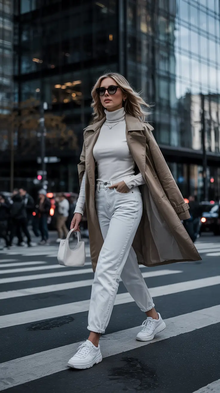 jeans-outfits-for-women-2026 Monochrome White Elegance