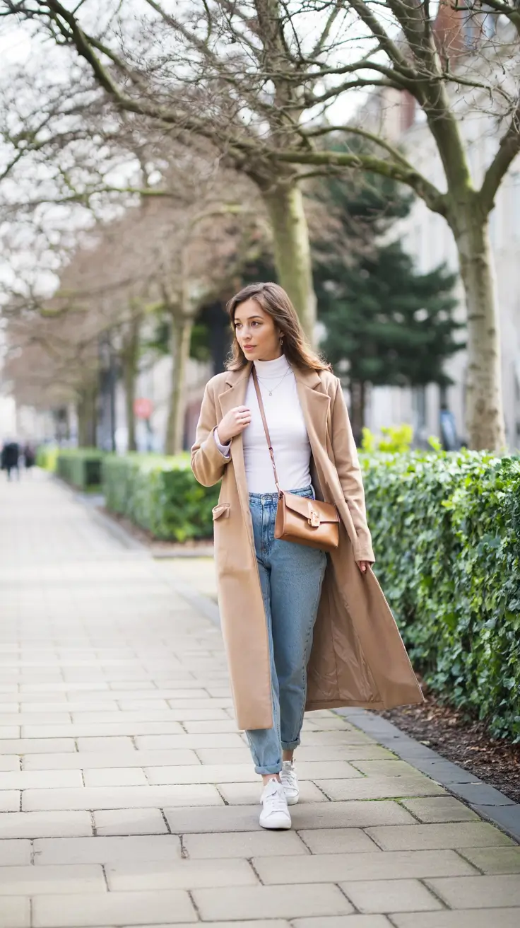 jeans-outfits-for-women-2026 Classic Camel Trench Revival