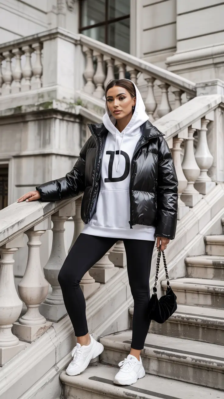 lazy day outfits ideas 2026 Modern Monochrome: Black and White Winter Balance