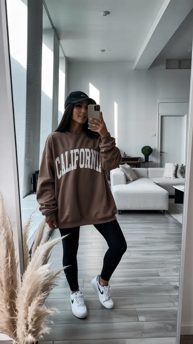 lazy day outfits ideas 2026 Cozy California: Oversized Sweatshirt and Leggings