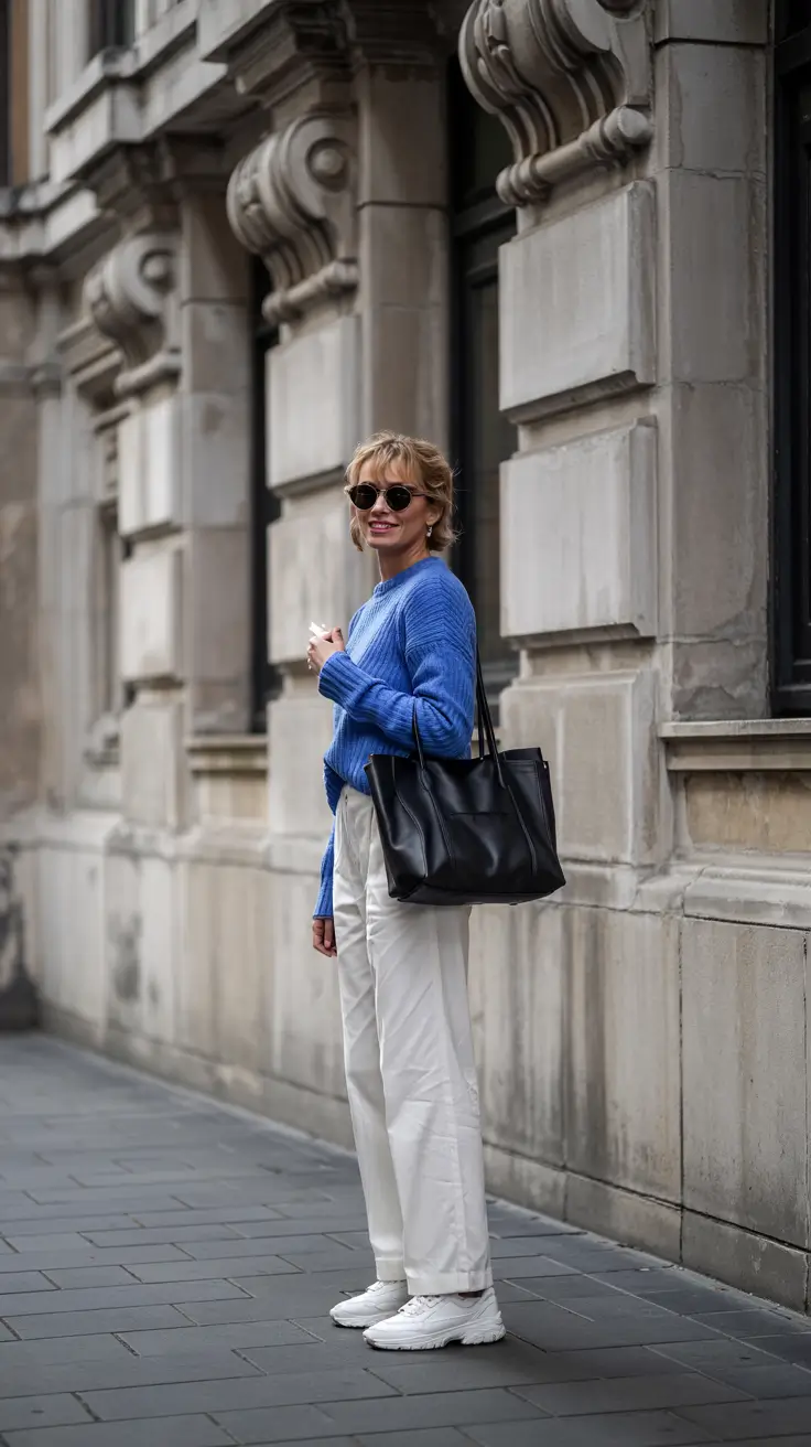 lazy day outfits ideas 2026 Blue Calm: The Bright Knit That Lifts the Mood
