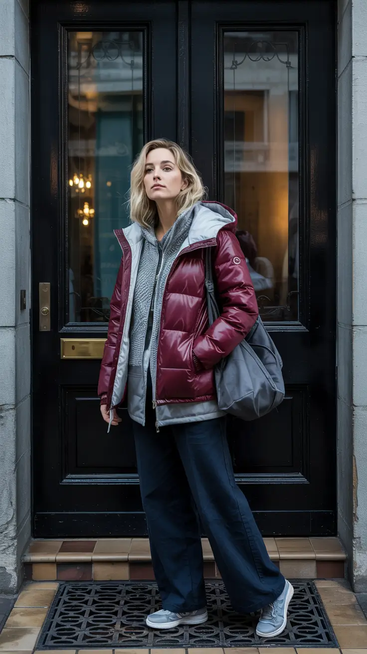 lazy day outfits ideas 2026 Layered Warmth: Burgundy Meets Urban Comfort