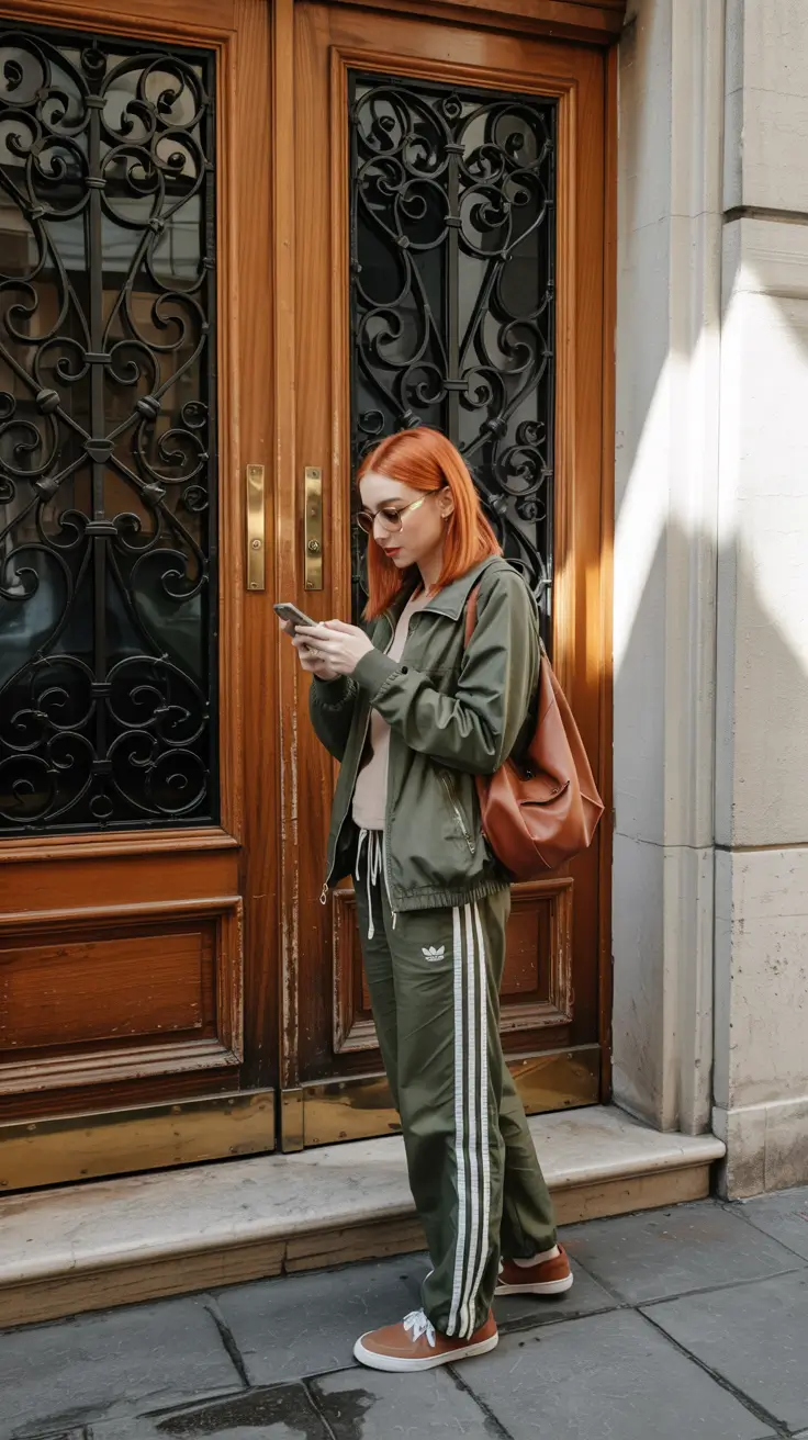 lazy day outfits ideas 2026 Retro Comfort: Olive Tracksuit Reimagined