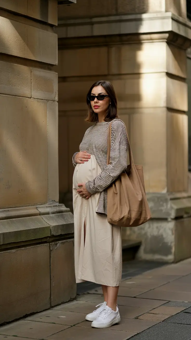 Maternity Outfits 2026 Weekend Stripes Minimalist Layers That Breathe