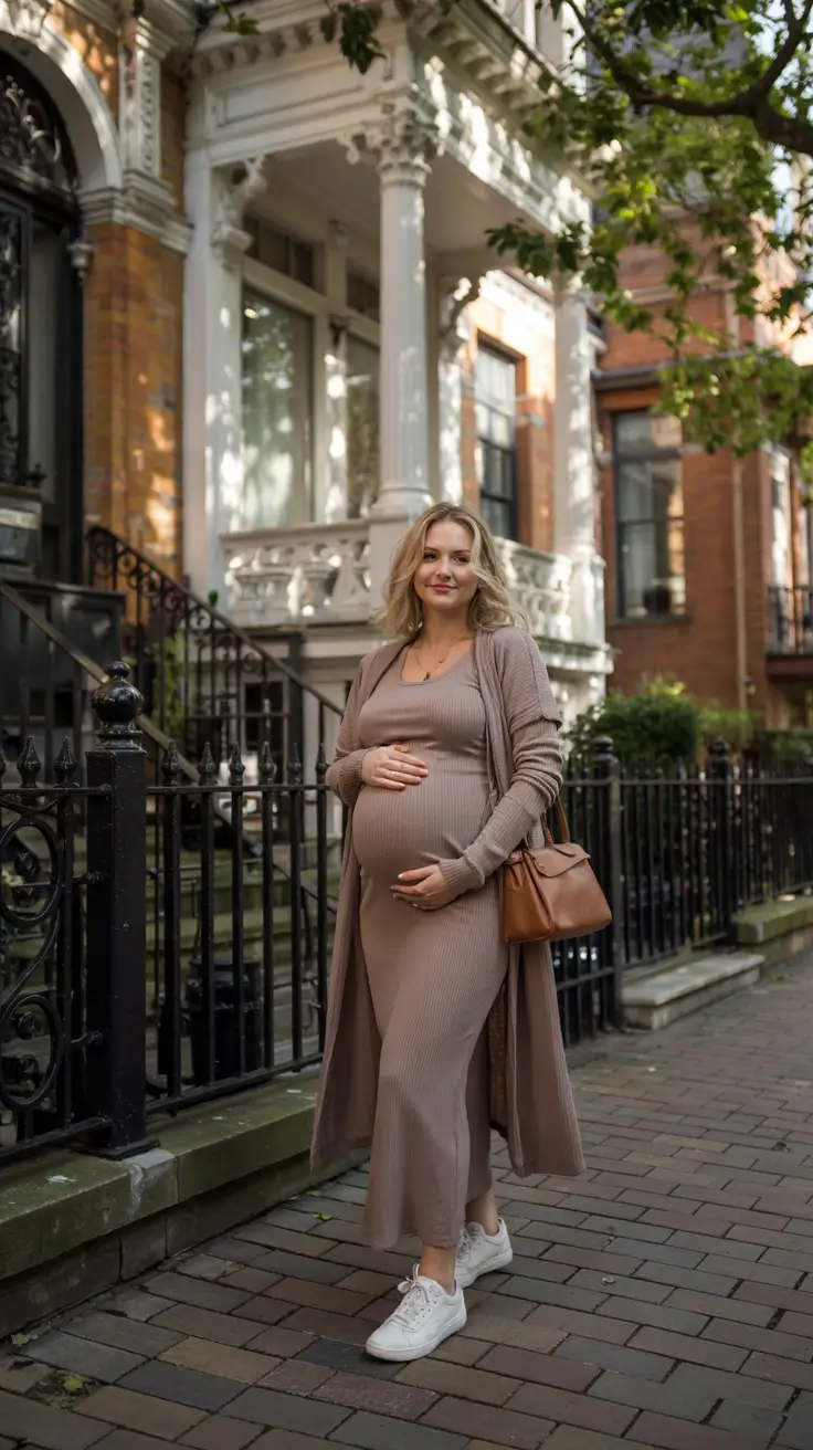 Maternity Outfits 2026 Soft Latte Knit Layers for Everyday Glow