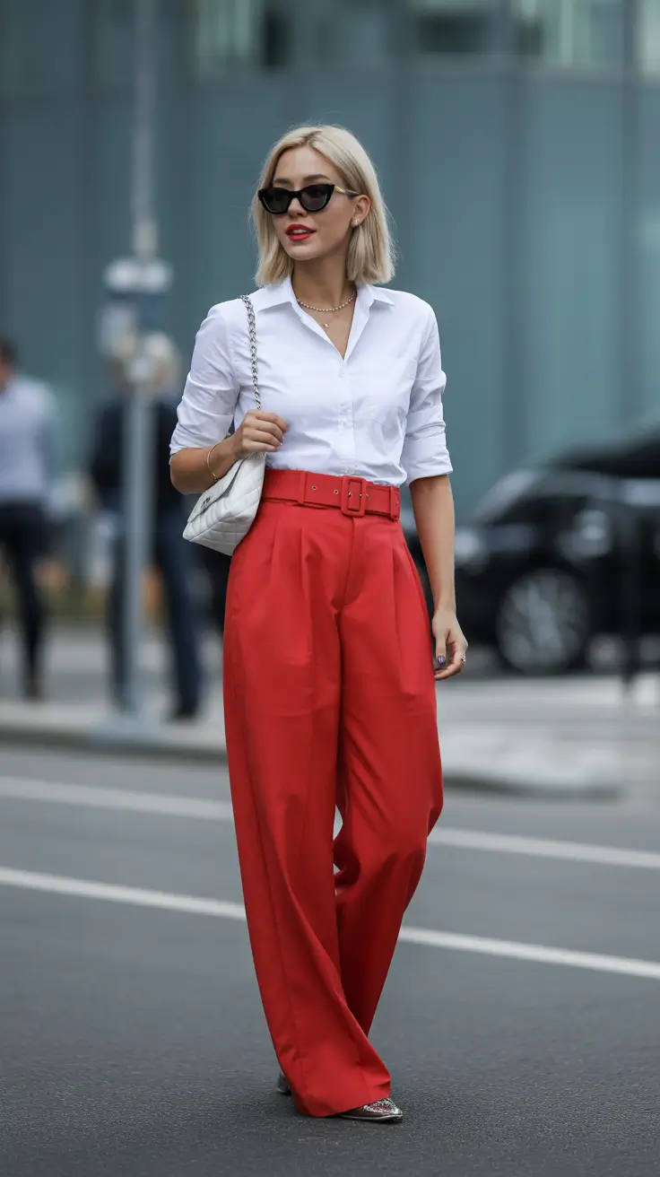 New business casual outfits trends 2026 Street-Chic Scarlet