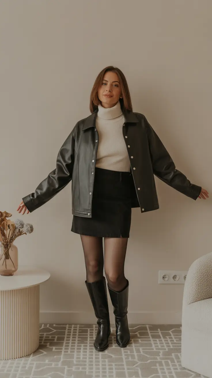 New cute outfit trends 2026 Modern Leather and Monochrome