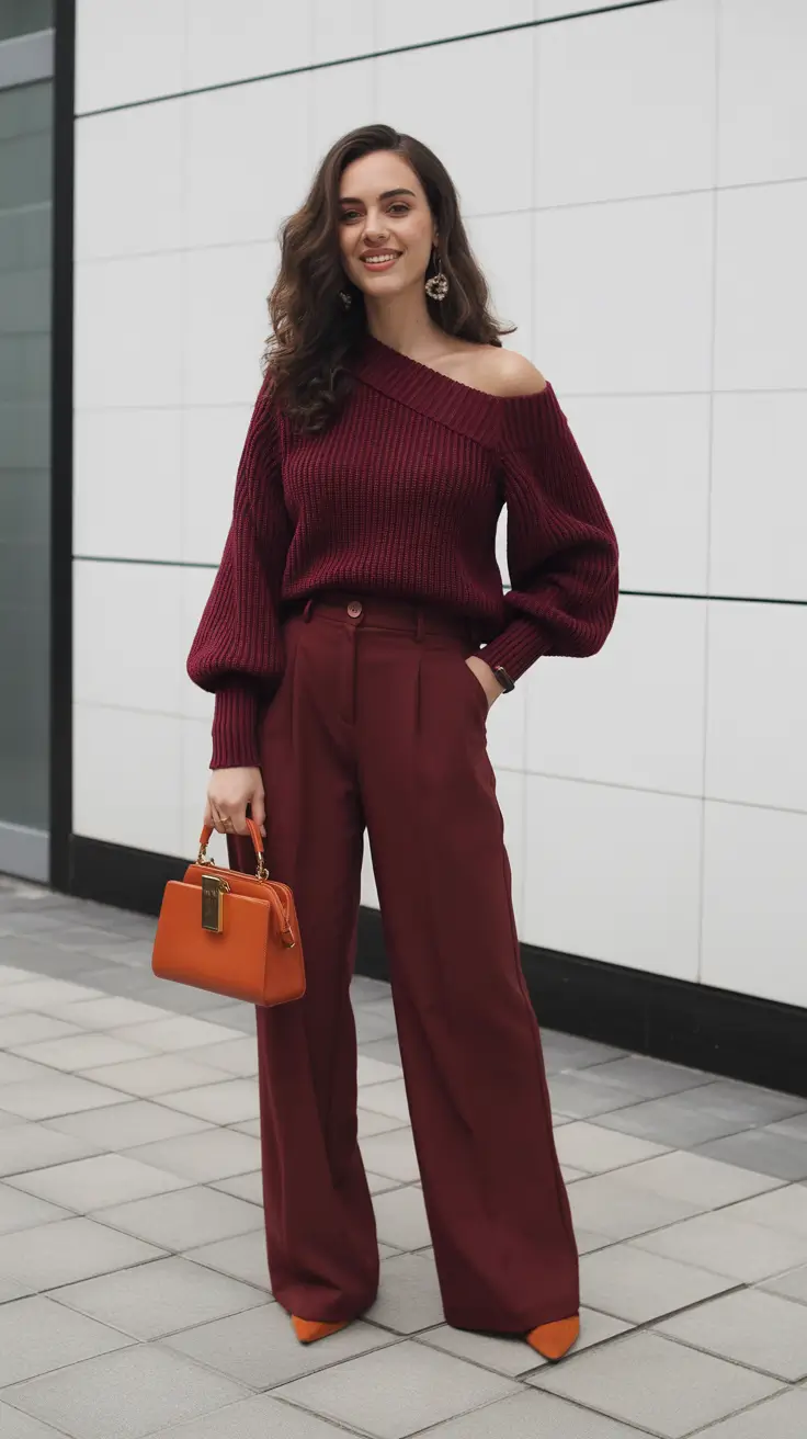 New cute outfit trends 2026 Wine-Toned Confidence