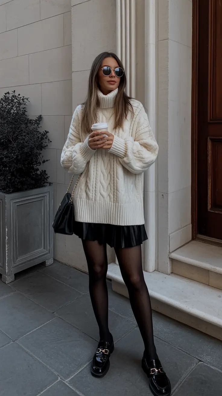 New cute outfit trends 2026 Effortless Cream & Leather Balance