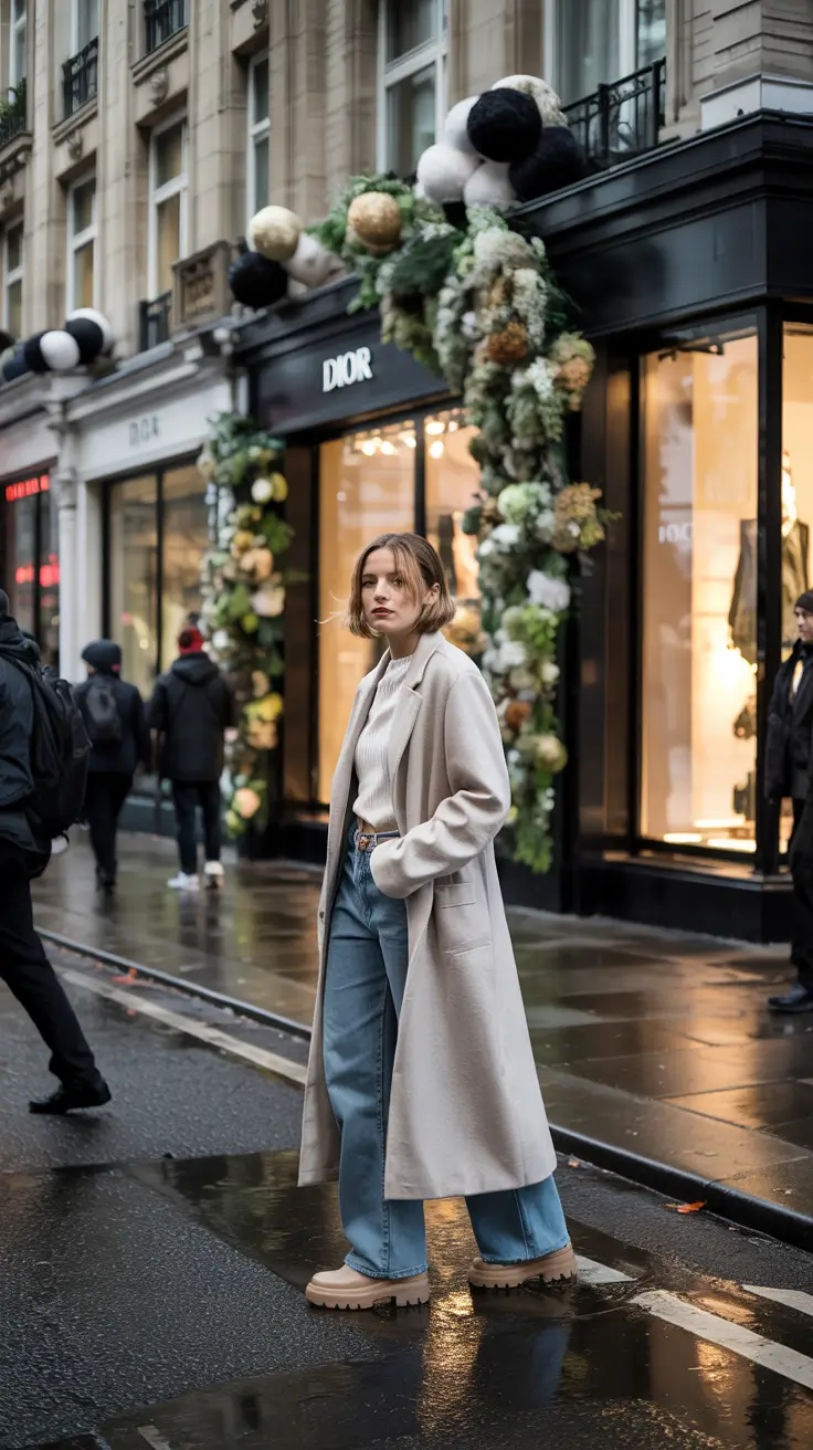 New York winter outfits 2026 Rainy Luxe Minimalism