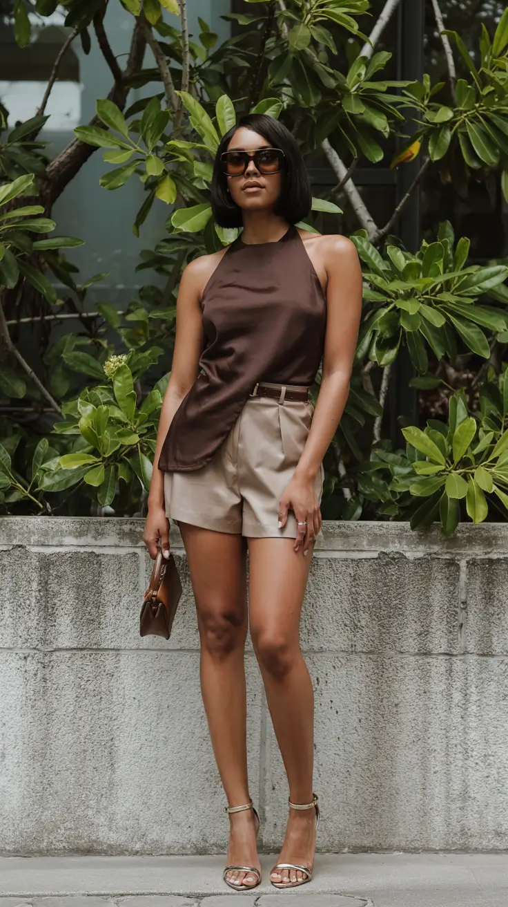 Outfit ideas for Black women 2026 Warm Weather Elegance in Chocolate and Sand
