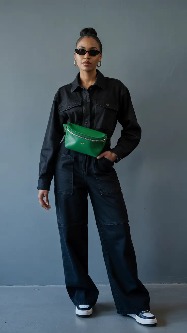 Outfit ideas for Black women 2026 Utility Black with a Bold Color Accent