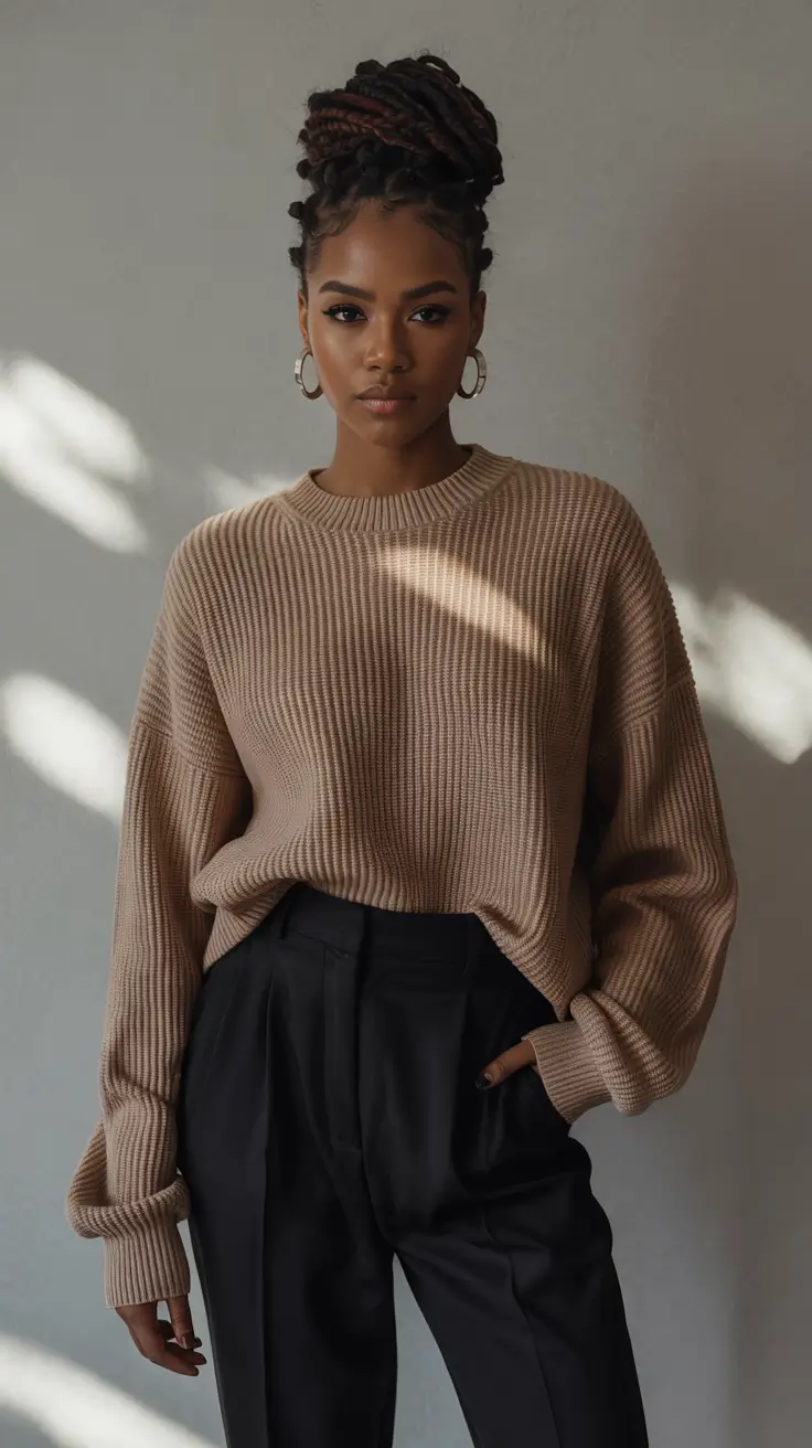 Outfit ideas for Black women 2026 Soft Knit Ease with Tailored Structure