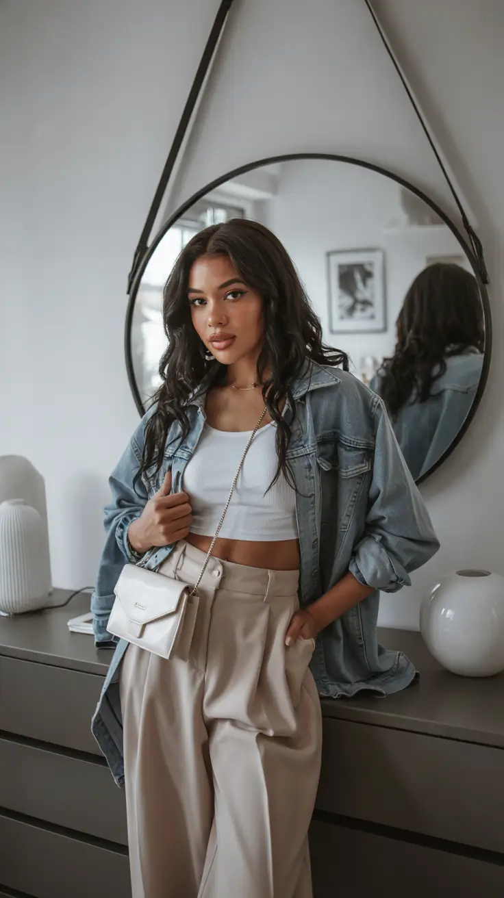 Outfit ideas for Black women 2026 Denim Layers with Soft Neutrals