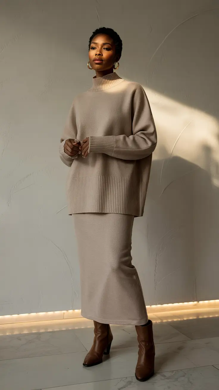 Outfit ideas for Black women 2026 Monochrome Knit Elegance