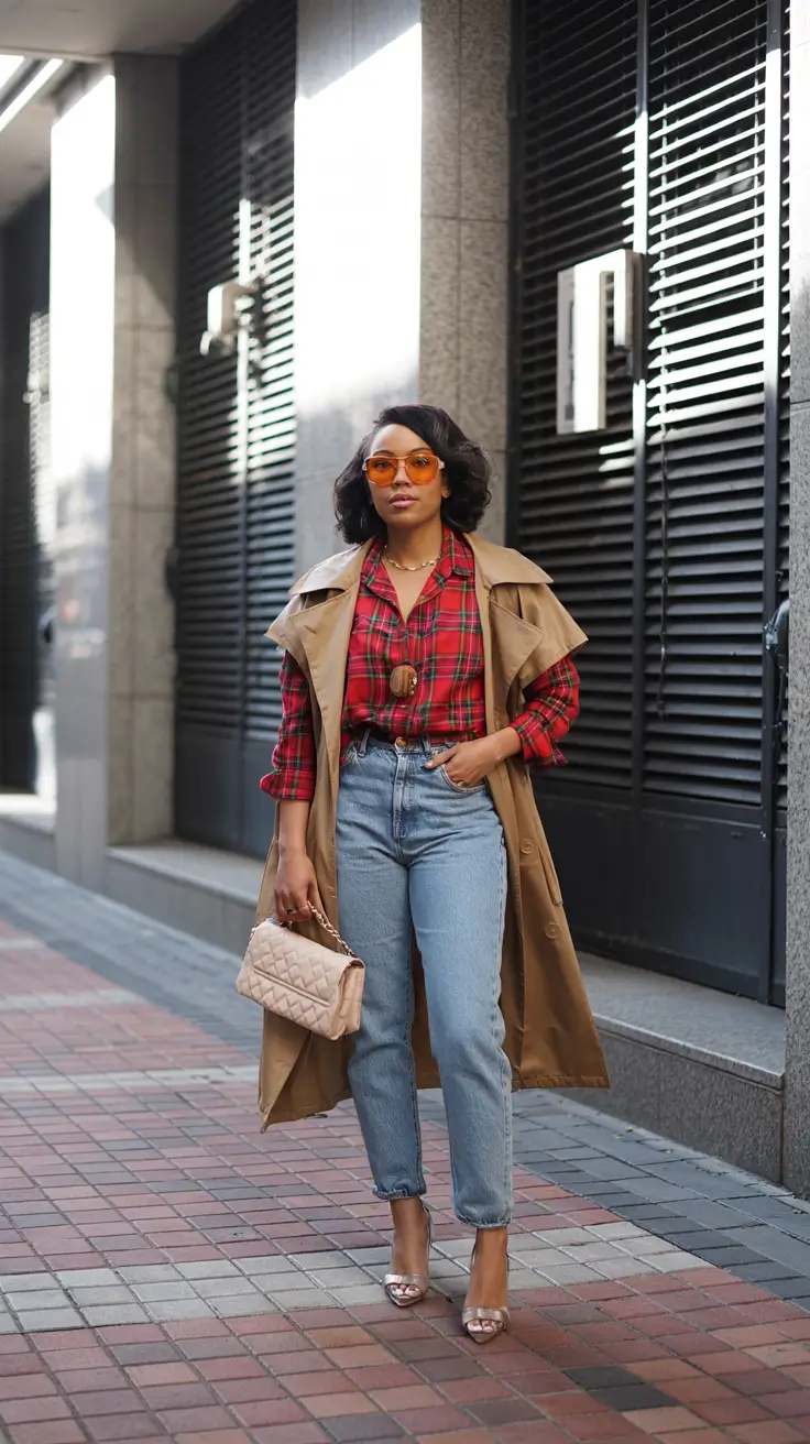 Outfit ideas for Black women 2026 Plaid Denim and the Power of Color