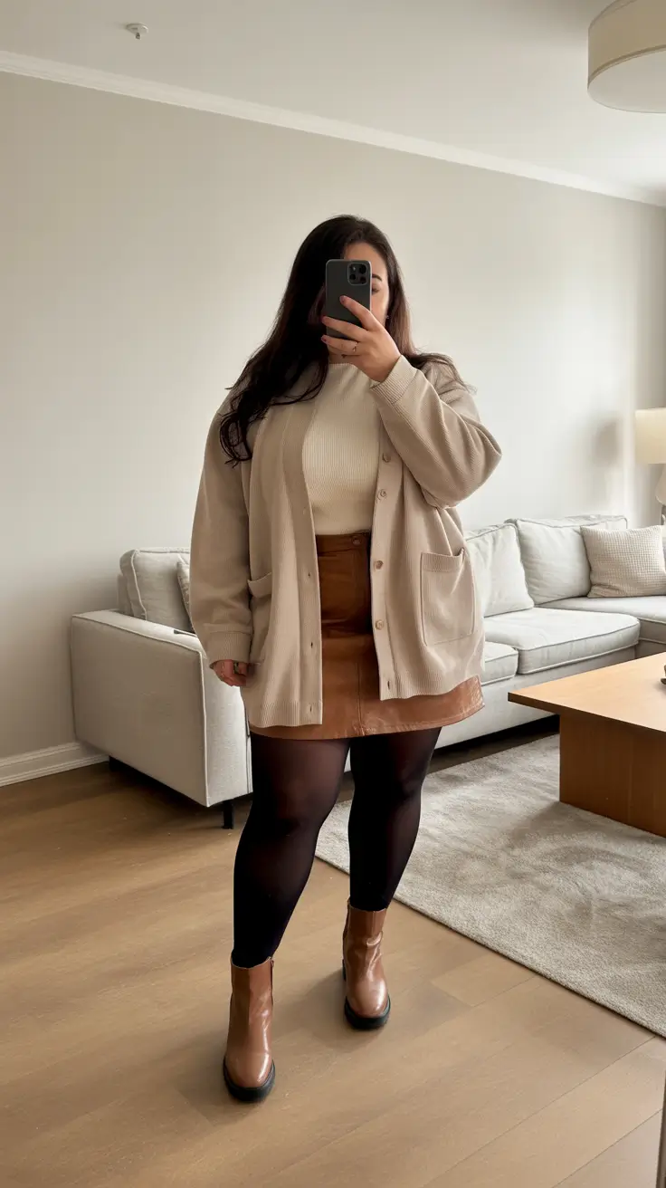 plus-size fashion trends for women 2026 Caramel Layers and Classic Comfort
