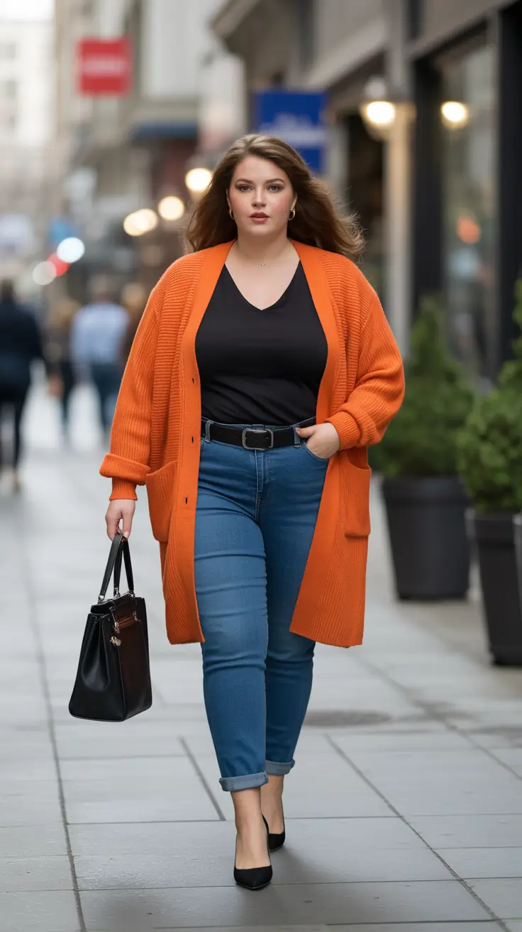plus-size fashion trends for women 2026 Orange Energy and Street Sophistication