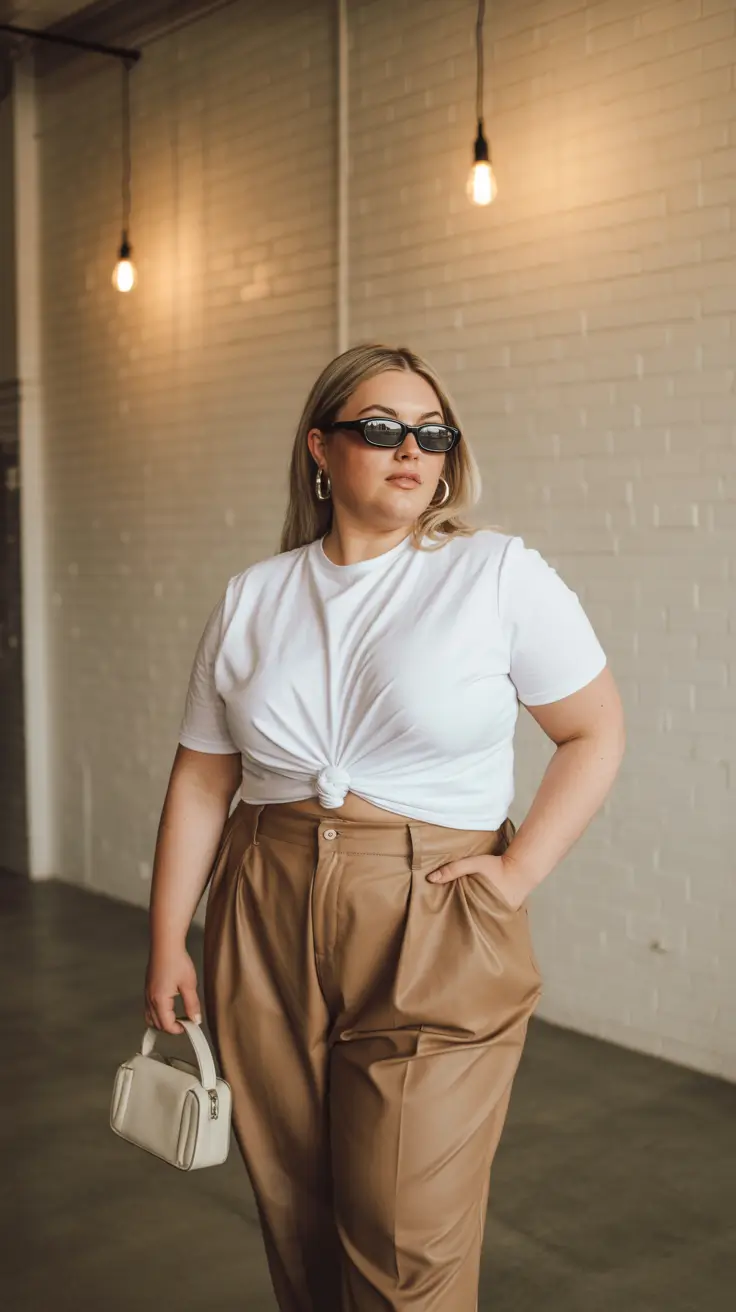 plus-size fashion trends for women 2026 Effortless Leather and White Balance