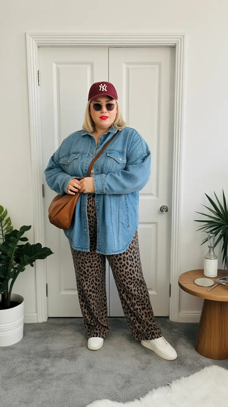 plus-size fashion trends for women 2026 Playful Denim and Leopard Energy