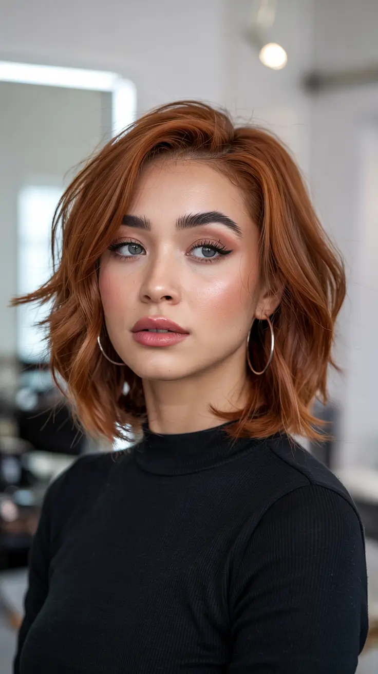 red hair colors 2026 Soft Ginger Bob with Side-Swept Bangs