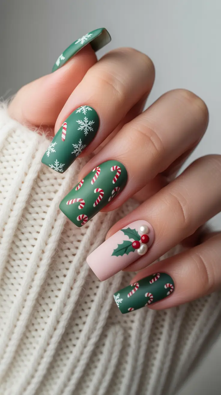 Stylish Christmas Nail Designs 2025 Holiday Candy Forest