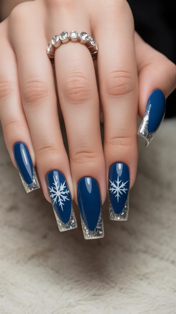 Stylish Christmas Nail Designs 2025 Winter Sky Sparkle