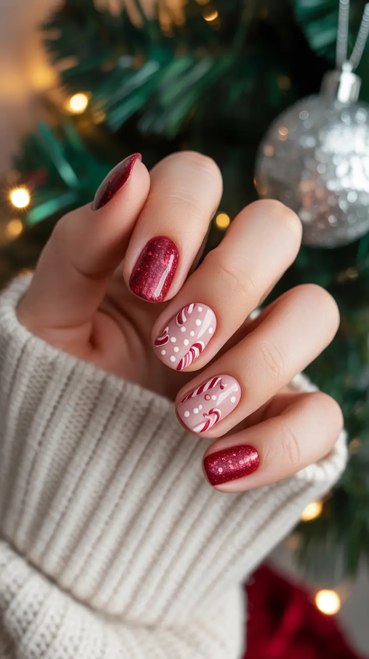 Stylish Christmas Nail Designs 2025 Candy Kiss Classic