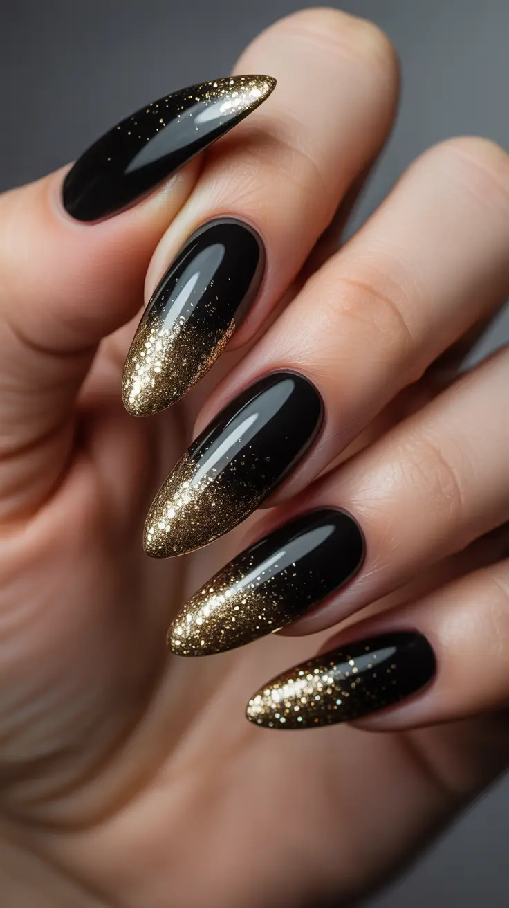 Stylish Christmas Nail Designs 2025 Golden Nightfall