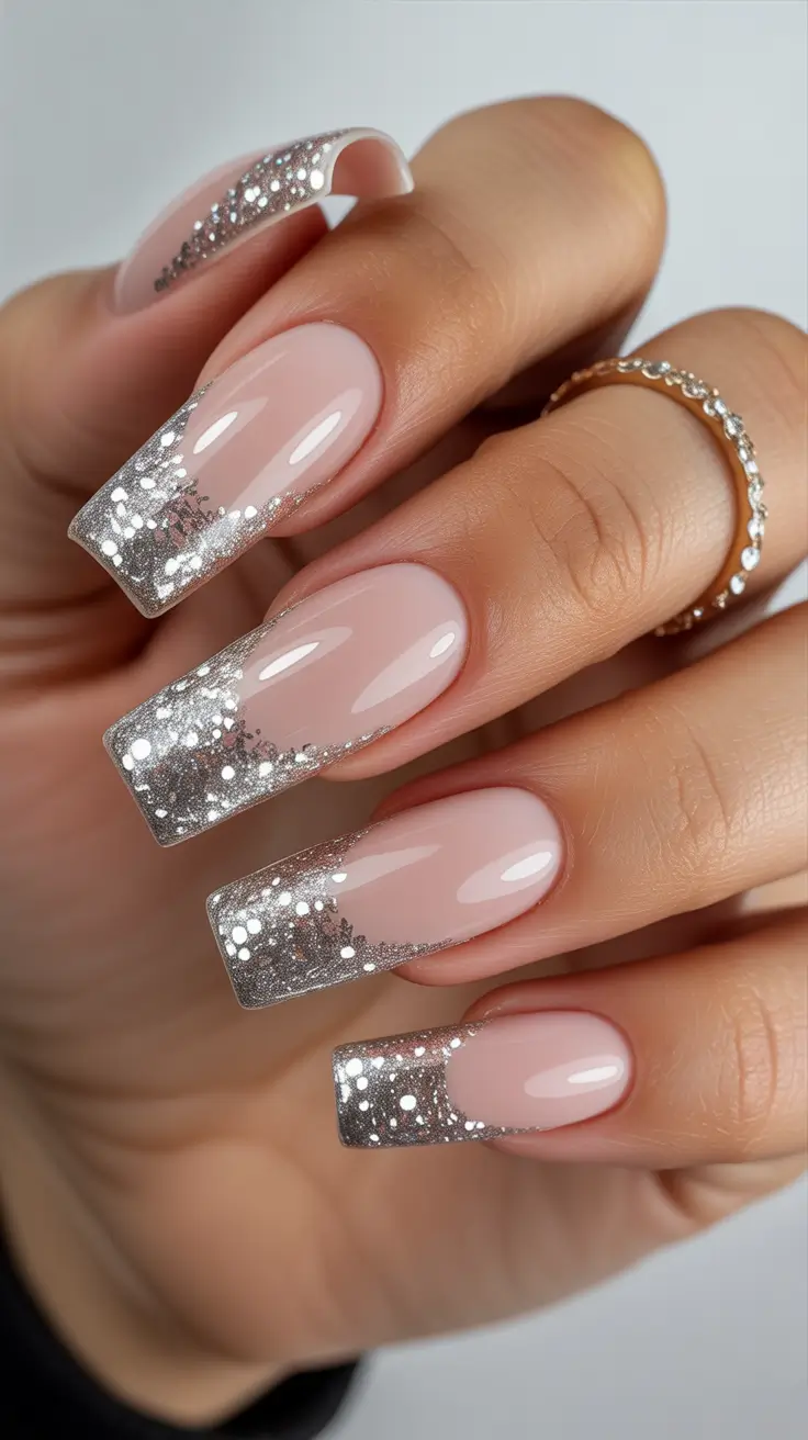 Stylish Christmas Nail Designs 2025 Silver Frost Elegance