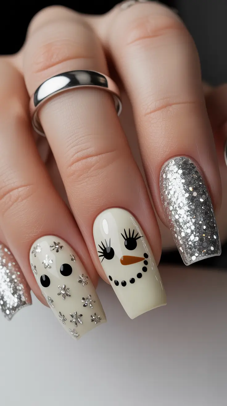 Stylish Christmas Nail Designs 2025 Frosty Snowman Fun