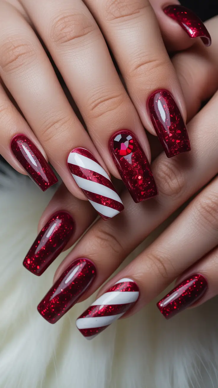 Stylish Christmas Nail Designs 2025 Candy Cane Glam