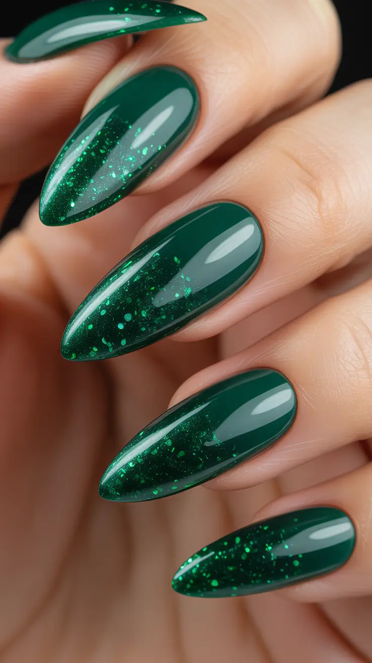 Stylish Christmas Nail Designs 2025 Emerald Glass Shine