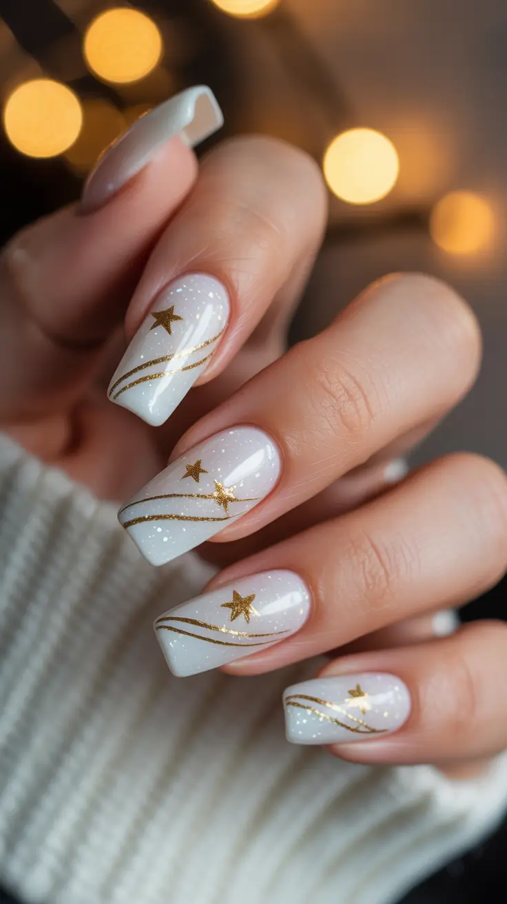 Stylish Christmas Nail Designs 2025 Starlit Snow White