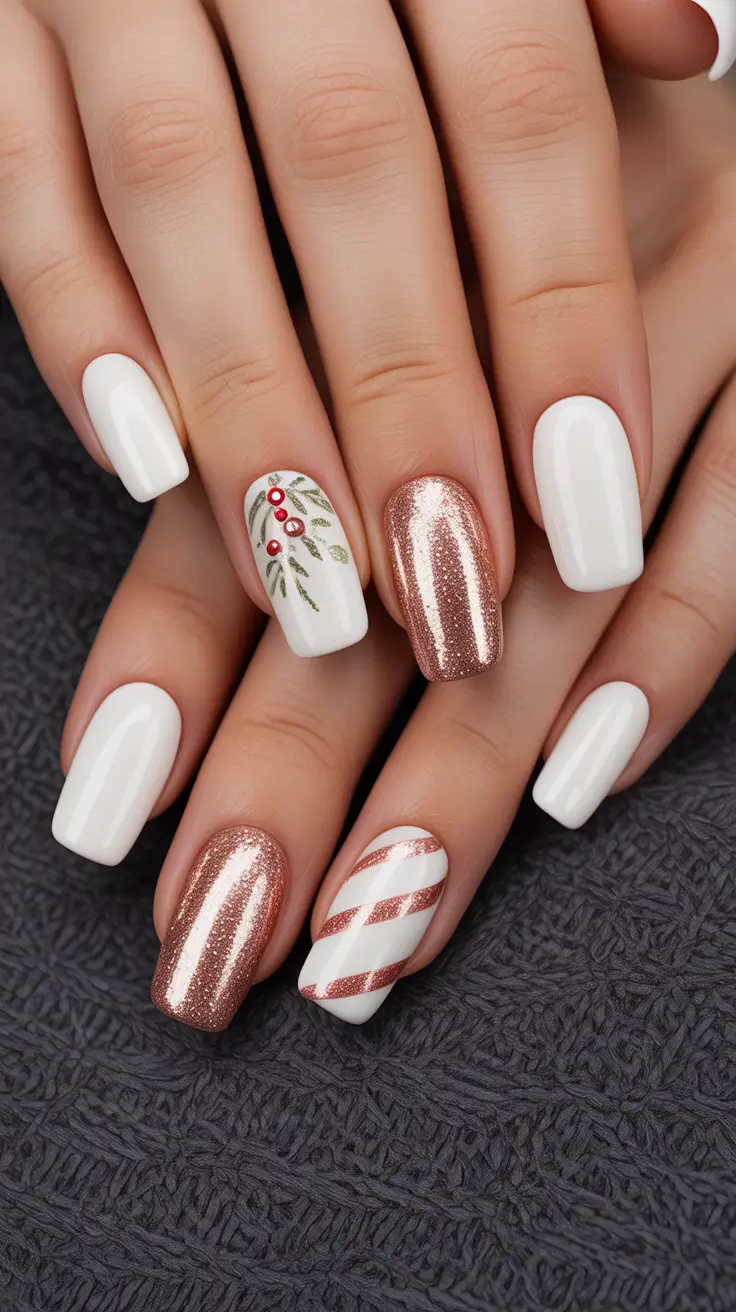 Stylish Christmas Nail Designs 2025 Rose Gold Christmas Dream