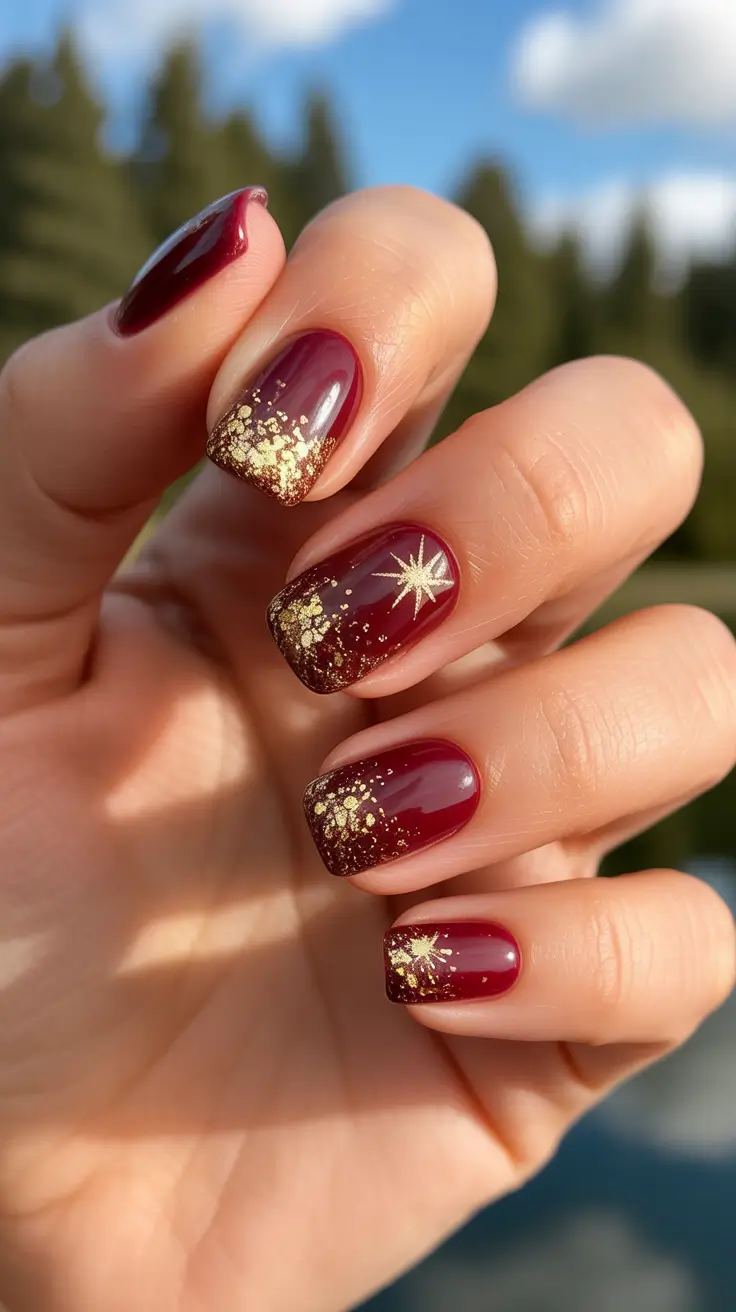 Stylish Christmas Nail Designs 2025 Cranberry Gold Magic