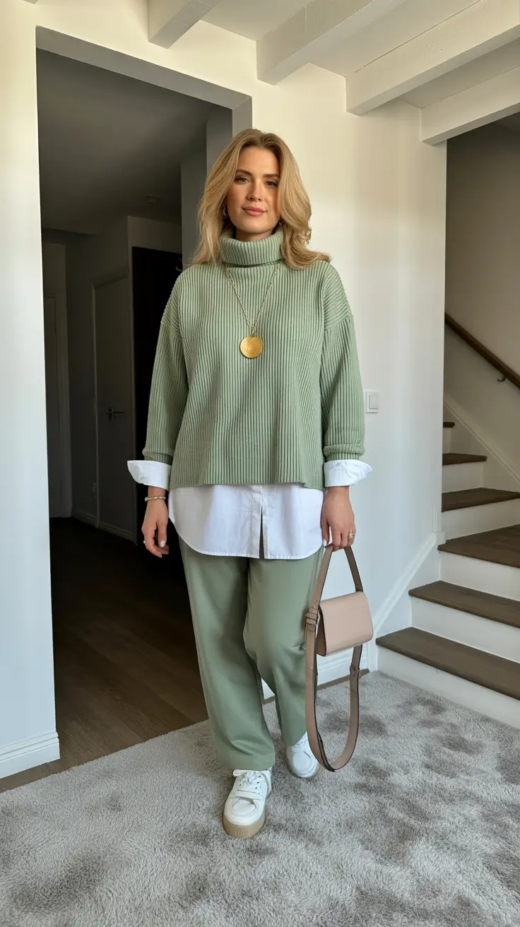 Sweater outfits for women 2026 Soft Sage Layers