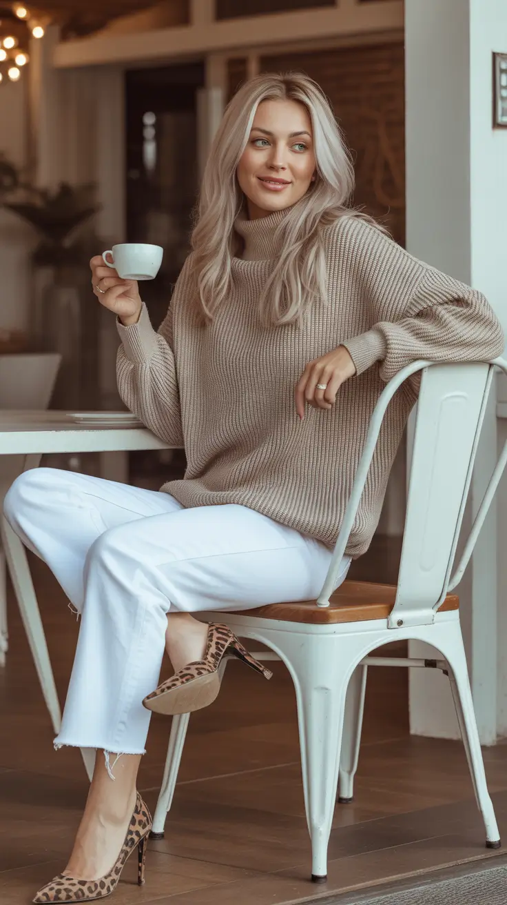 Sweater outfits for women 2026 Neutral Grace at the Cafe