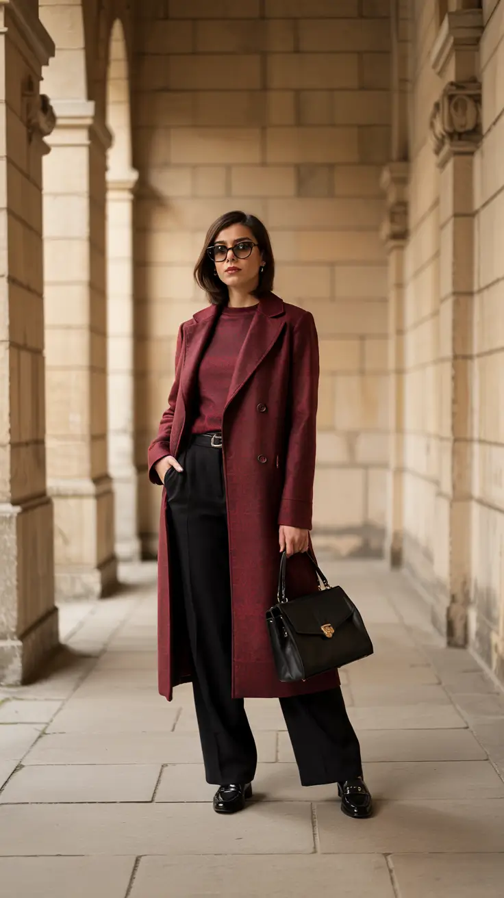 Trendy capsule wardrobe outfits 2026 Burgundy Depth With Tailored Foundations