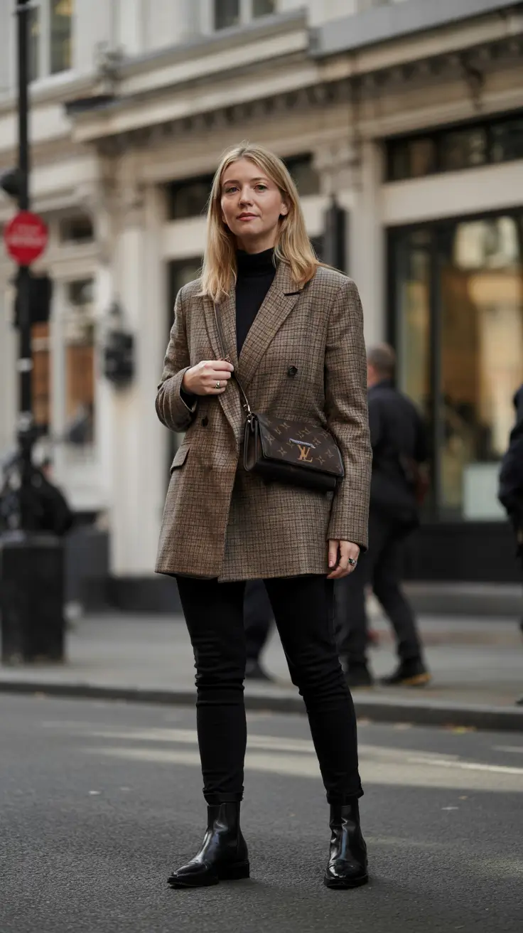 Trendy capsule wardrobe outfits 2026 Checked Blazer With Urban Basics