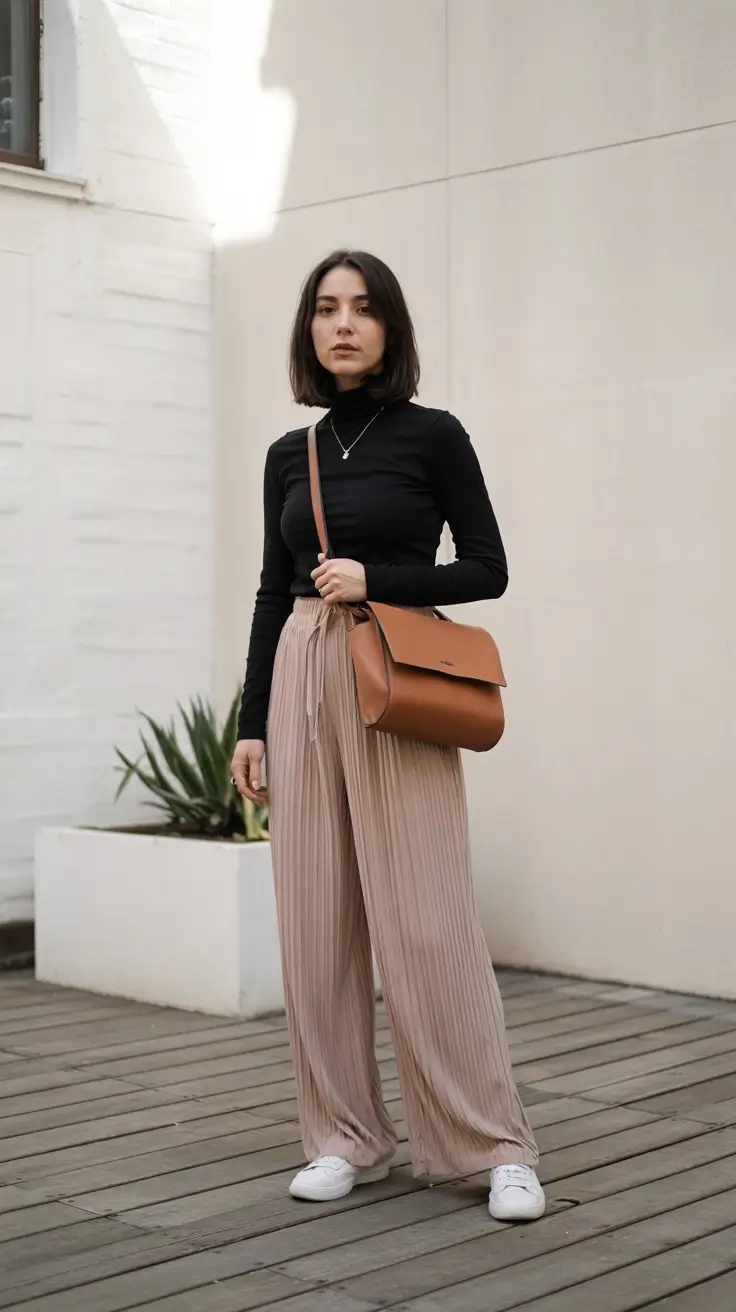 Trendy capsule wardrobe outfits 2026 Minimalist Contrast With Soft Movement