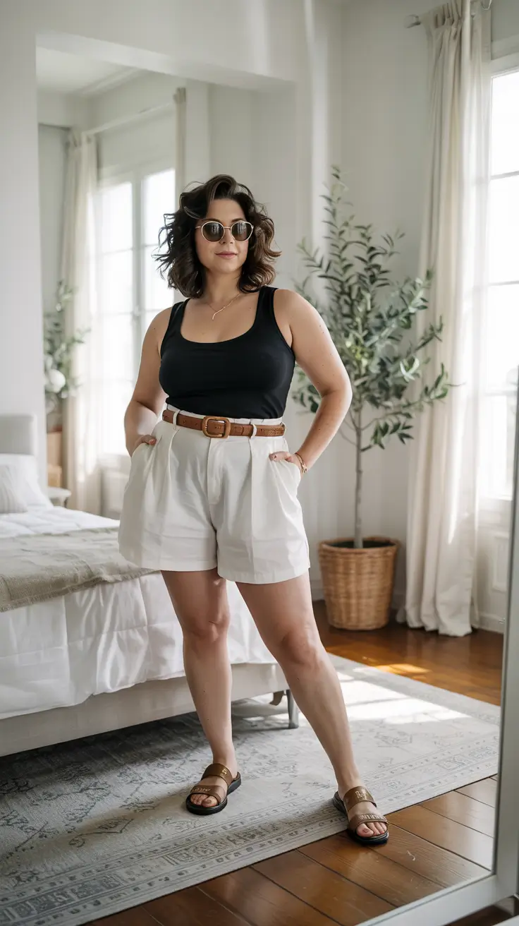 Trendy curvy outfits inspo 2026 Classic Monochrome Shorts Look for Effortless Comfort
