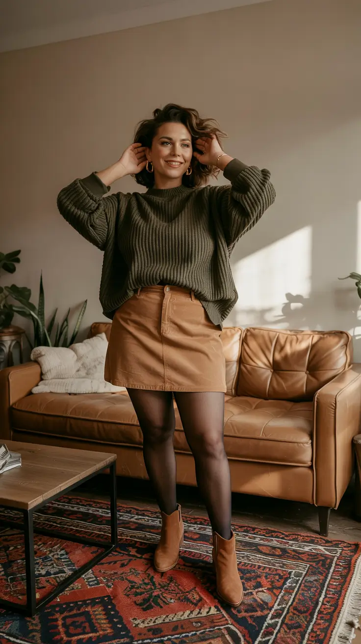 Trendy curvy outfits inspo 2026 Soft Knit Warmth with a Modern Mini