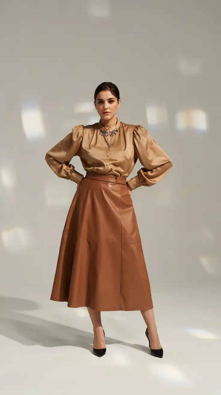 Trendy curvy outfits inspo 2026 Structured Elegance in Warm Caramel Tones